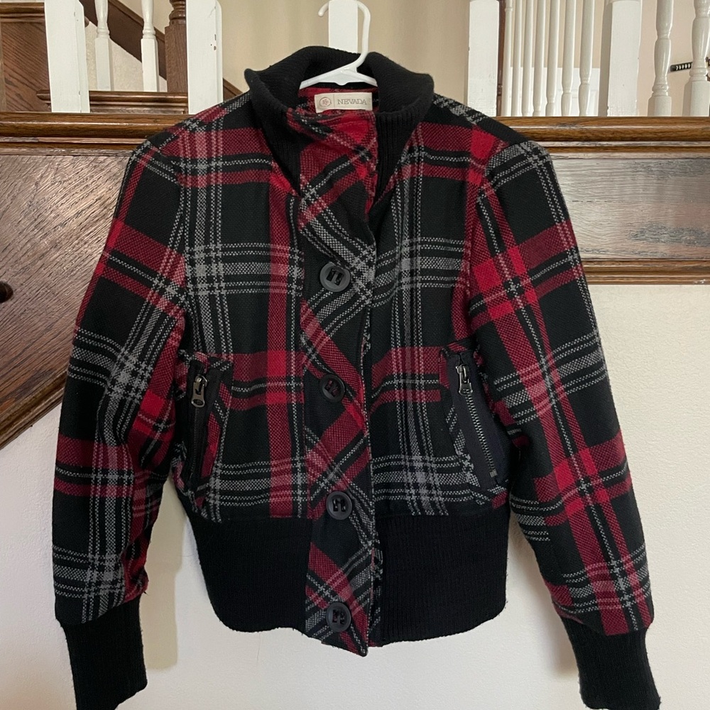 Red and Black Coat with Collar Size Small